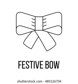 Festive bow icon or logo line art style. Vector Illustration.