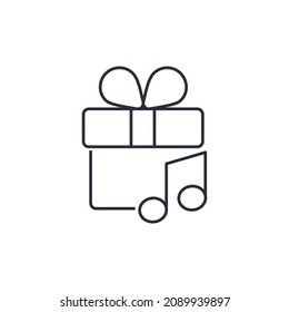 Festive box and note. Musical gift. Vector linear icon isolated on white background.