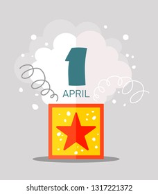 Festive boxing with a star on the first of April in the style of flat. Vector illustration