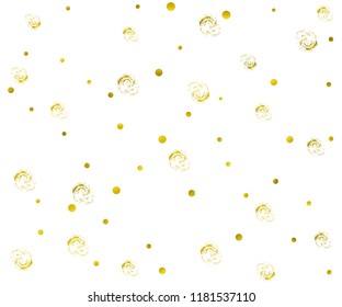 Festive bright background for your amazing design, banner for presentatin. Multipurpose template for wrapping paper or greeting card. Random gold confetti, circles or dots.