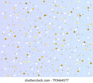 Festive bright background for your amazing design, banner for presentatin. Multipurpose template for wrapping paper or greeting card. Random gold confetti, circles or dots.