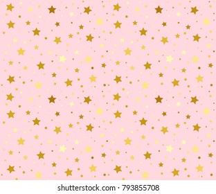 Festive bright background for your amazing design, banner for presentation. Multipurpose template for wrapping paper or greeting card. Gold Stars confetti, circles or dots.