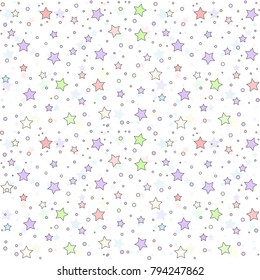 Festive bright background for your amazing design, banner for presentatin. Multipurpose template for wrapping paper or greeting card. Random colored stars confetti, circles or dots.