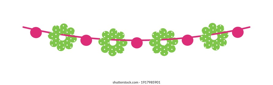 Festive bright bunting flags garland decoration on white