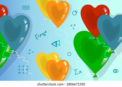 
Festive bright card, background with balloons and abstract shapes.
Vector decorative composition for the holidays, sales, advertising.