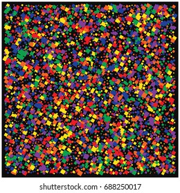 Festive bright falling vector square confetti. Christmas, new year, birthday celebration. Sale banner or discount card background. Gift certificate backdrop. Red, green, yellow, blue, orange squares