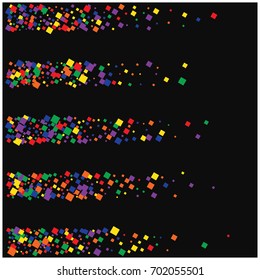 Festive bright falling vector square confetti. Christmas, new year, birthday celebration. Sale banner or discount card background. Gift certificate backdrop. Red, green, yellow, blue, orange squares