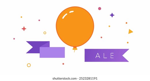 A festive and bright illustration featuring a single orange balloon and confetti, ideal for celebrating a sale, promotion, or special occasion.  Perfect for social media, website banners.