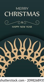 Festive Brochure Happy New Year in dark green color with vintage yellow ornament