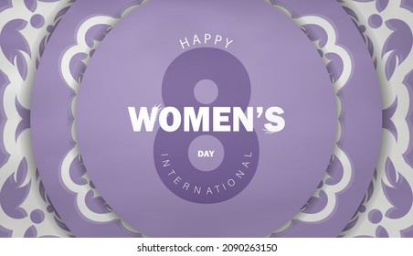 Festive brochure international womens day purple color luxury white pattern