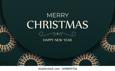 Festive Brochure Merry christmas dark green color with abstract yellow pattern