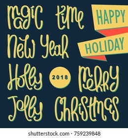 Festive bundle Christmas and New Year's quotes and phrases. Pop-art comic design. Vector art elements