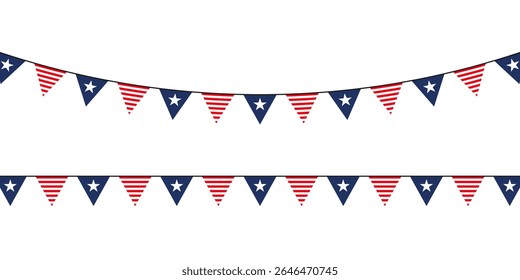 Festive bunting with American flag patterns, perfect for patriotic events, national holidays, or summer celebrations.
