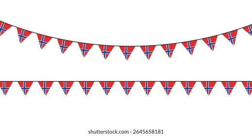 Festive bunting featuring the national flag of Norway, ideal for celebrations, national holidays, or patriotic decorations.