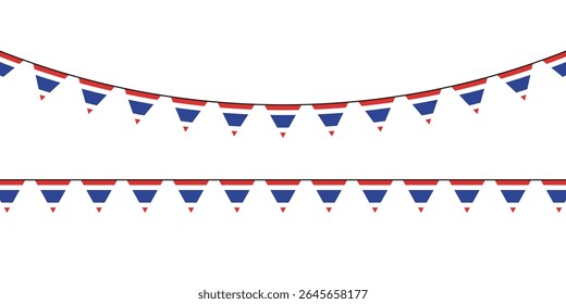 Bunting festivo com bandeiras nacionais em vermelho, branco e azul — ideal para feriados patrióticos, desfiles ou celebrações internacionais.