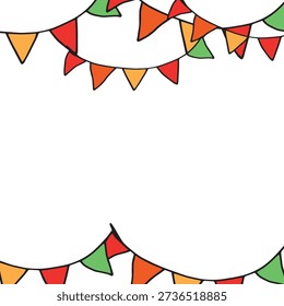 festive bunting flags doodle frame vector background