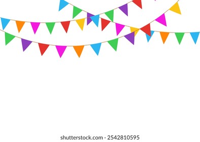 Festive Bunting Flags on White Background. Party celebration background.