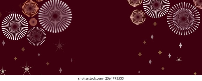 Festive burgundy background with elegant fireworks and sparkling geometric accents. Perfect for celebrations, invitations, New Year’s events, or luxurious holiday themes.