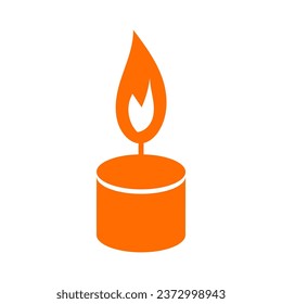 Festive burning wax candle flat icon. Holiday festive badge sticker. Decorative candle element for scrap booking, greeting card, party invitation. Color vector isolated on white background