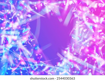 Festive Burst. 3d Ribbon. Blue Happy Background. Hologram Effect. Laser Pattern. Rainbow Banner. Falling Tinsel. Light Christmas Serpentine. Pink Festive Burst