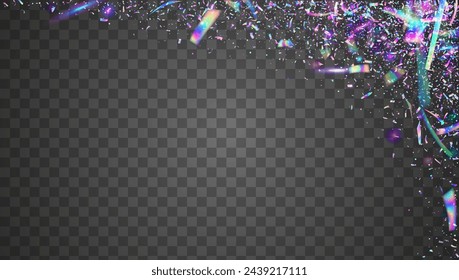 Festive Burst. Disco Colourful Illustration. Light Concept. Cristal Banner. Transparent Paper. Purple 3d Tinsel. Digital Ribbon. Unicorn Confetti. Blue Festive Burst