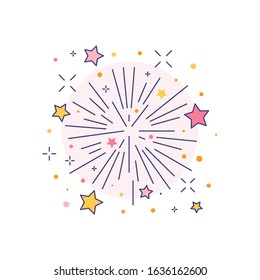 Festive burst firework in line art. Firecracker linear illustration.