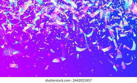 Festive Burst. Light Texture. Disco Birthday Cristals. Blue Happy Background. Neon Paper. Digital Design. Carnival Serpentine. Modern Banner. Purple Festive Burst