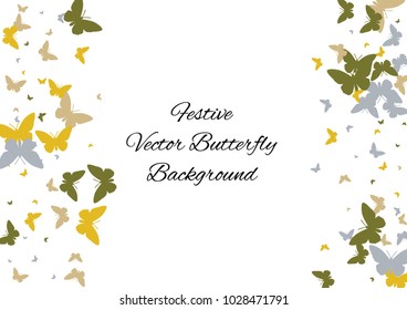 Festive butterfly confetti background. Frame vector pattern texture for holiday, postcard, poster, carnival, banner, birthday and children's parties. Butterfly cover mock-up. Wedding butterfly layout