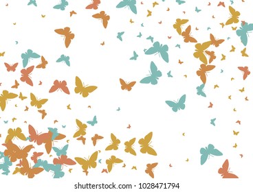 Festive butterfly confetti background. Frame vector pattern texture for holiday, postcard, poster, carnival, banner, birthday and children's parties. Butterfly cover mock-up. Wedding butterfly layout