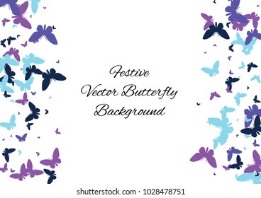 Festive butterfly confetti background. Frame vector pattern texture for holiday, postcard, poster, carnival, banner, birthday and children's parties. Butterfly cover mock-up. Wedding butterfly layout