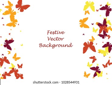 Festive butterfly confetti background. Frame vector pattern texture for holiday, postcard, poster, carnival, banner, birthday and children's parties. Butterfly cover mock-up. Wedding butterfly layout