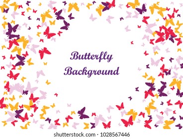 Festive butterfly confetti background. Frame vector pattern texture for holiday, postcard, poster, carnival, banner, birthday and children's parties. Butterfly cover mock-up. Wedding butterfly layout