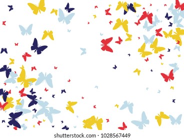 Festive butterfly confetti background. Frame vector pattern texture for holiday, postcard, poster, carnival, banner, birthday and children's parties. Butterfly cover mock-up. Wedding butterfly layout