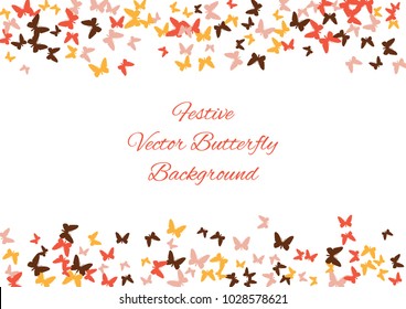 Festive butterfly confetti background. Frame vector pattern texture for holiday, postcard, poster, carnival, banner, birthday and children's parties.  