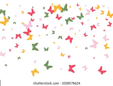 Festive butterfly confetti background. Frame vector pattern texture for holiday, postcard, poster, carnival, banner, birthday and children's parties. Butterfly cover mock-up. Wedding butterfly layout