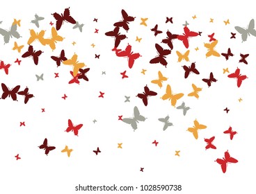 Festive butterfly confetti background. Frame vector pattern texture for holiday, postcard, poster, carnival, banner, birthday and children's parties. Butterfly cover mock-up. Wedding butterfly layout