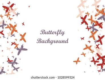 Festive butterfly confetti background. Frame vector pattern texture for holiday, postcard, poster, carnival, banner, birthday and children's parties. Butterfly cover mock-up. Wedding butterfly layout