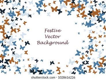 Festive butterfly confetti background. Frame vector pattern texture for holiday, postcard, poster, carnival, banner, birthday and children's parties.  