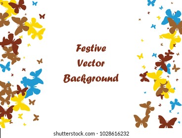 Festive butterfly confetti background. Frame vector pattern texture for holiday, postcard, poster, carnival, banner, birthday and children's parties.  