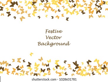 Festive butterfly confetti background. Frame vector pattern texture for holiday, postcard, poster, carnival, banner, birthday and children's parties.  