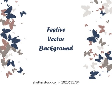 Festive butterfly confetti background. Frame vector pattern texture for holiday, postcard, poster, carnival, banner, birthday and children's parties.   