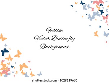 Festive butterfly confetti background. Frame vector pattern texture for holiday, postcard, poster, carnival, banner, birthday and children's parties. Butterfly cover mock-up. Wedding butterfly layout