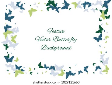 Festive butterfly confetti background. Frame vector pattern texture for holiday, postcard, poster, carnival, banner, birthday and children's parties. Butterfly cover mock-up. Wedding butterfly layout