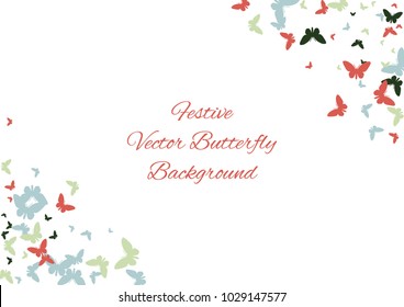 Festive butterfly confetti background. Frame vector pattern texture for holiday, postcard, poster, carnival, banner, birthday and children's parties. Butterfly cover mock-up. Wedding butterfly layout