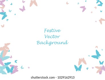 Festive butterfly confetti background. Frame vector pattern texture for holiday, postcard, poster, carnival, banner, birthday and children's parties. Butterfly cover mock-up. Wedding butterfly layout