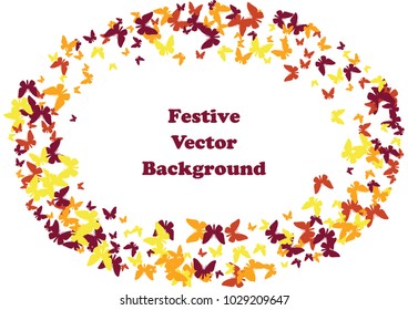 Festive butterfly confetti background. Frame vector pattern texture for holiday, postcard, poster, carnival, banner, birthday and children's parties. Butterfly cover mock-up. Wedding butterfly layout