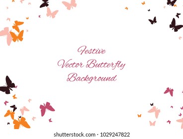 Festive butterfly confetti background. Frame vector pattern texture for holiday, postcard, poster, carnival, banner, birthday and children's parties. Butterfly cover mock-up. Wedding butterfly layout