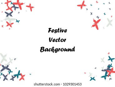 Festive butterfly confetti background. Frame vector pattern texture for holiday, postcard, poster, carnival, banner, birthday and children's parties. Butterfly cover mock-up. Wedding butterfly layout