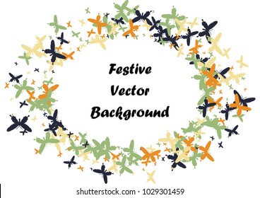 Festive butterfly confetti background. Frame vector pattern texture for holiday, postcard, poster, carnival, banner, birthday and children's parties. Butterfly cover mock-up. Wedding butterfly layout