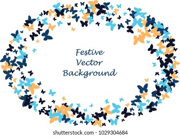 Festive butterfly confetti background. Frame vector pattern texture for holiday, postcard, poster, carnival, banner, birthday and children's parties. Butterfly cover mock-up. Wedding butterfly layout